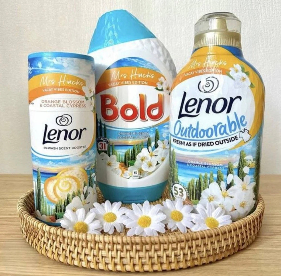 Lenor vacay (mandarine, linge frais, fleurs d'oranger, rose, lys, eucalyptus)