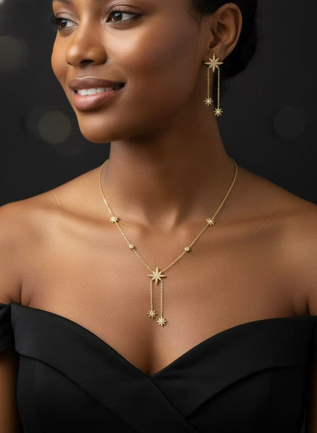 Collier acier inoxydable doré étoiles pierres fines délicat Pré commande livraison à partir du 09 juin