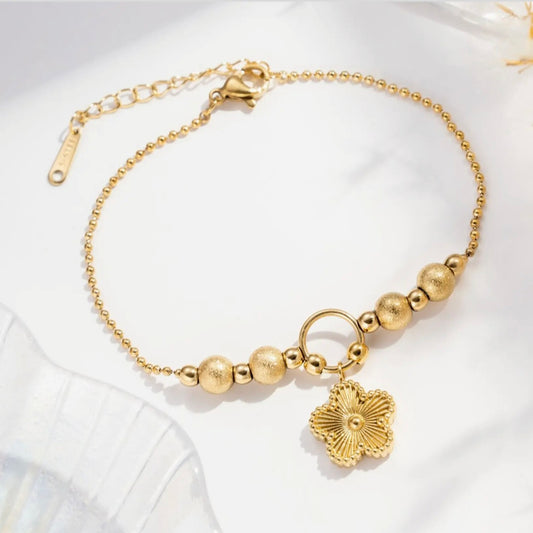 Bracelet à trèfle en acier inoxydable doré élégant