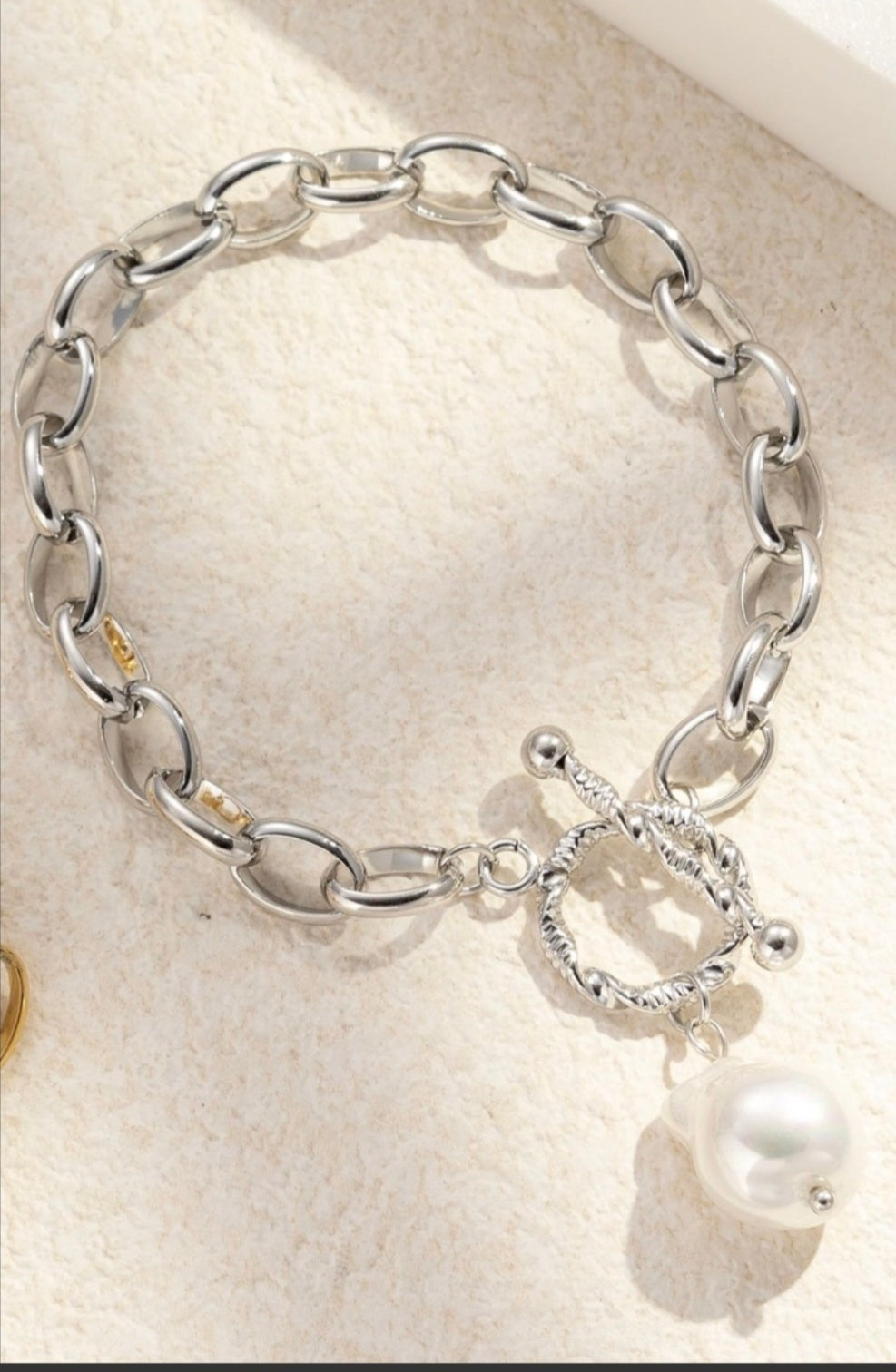 Bracelet Chaîne Perle Doré Argent Acier Inoxydable Chic Pré commande livraison à partir du 09 juin