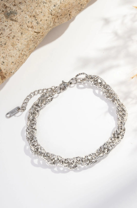 Bracelet Torsade Lumière — Acier Inoxydable couleur argent martelé réf 1