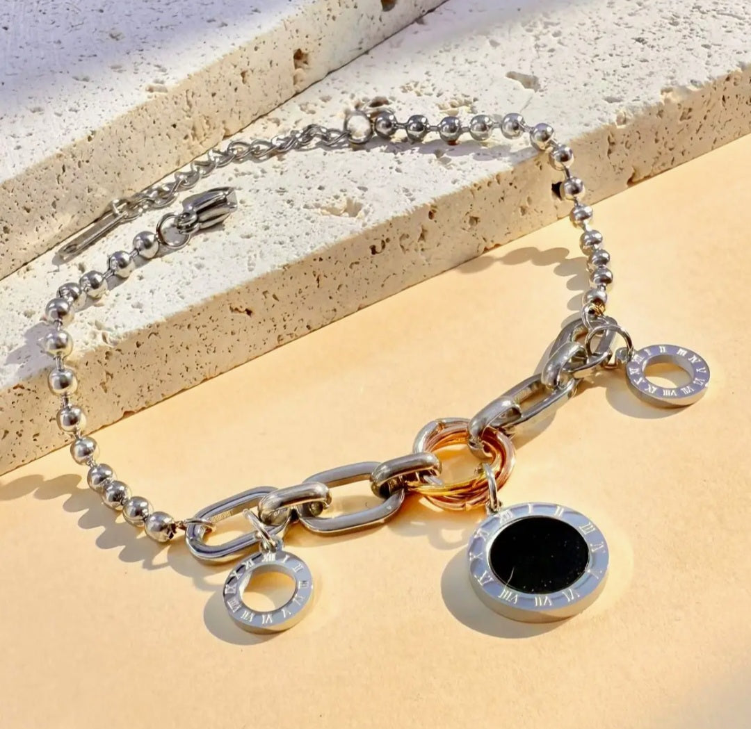 Bracelet à Breloques Rondes en Acier Inoxydable Réf 8