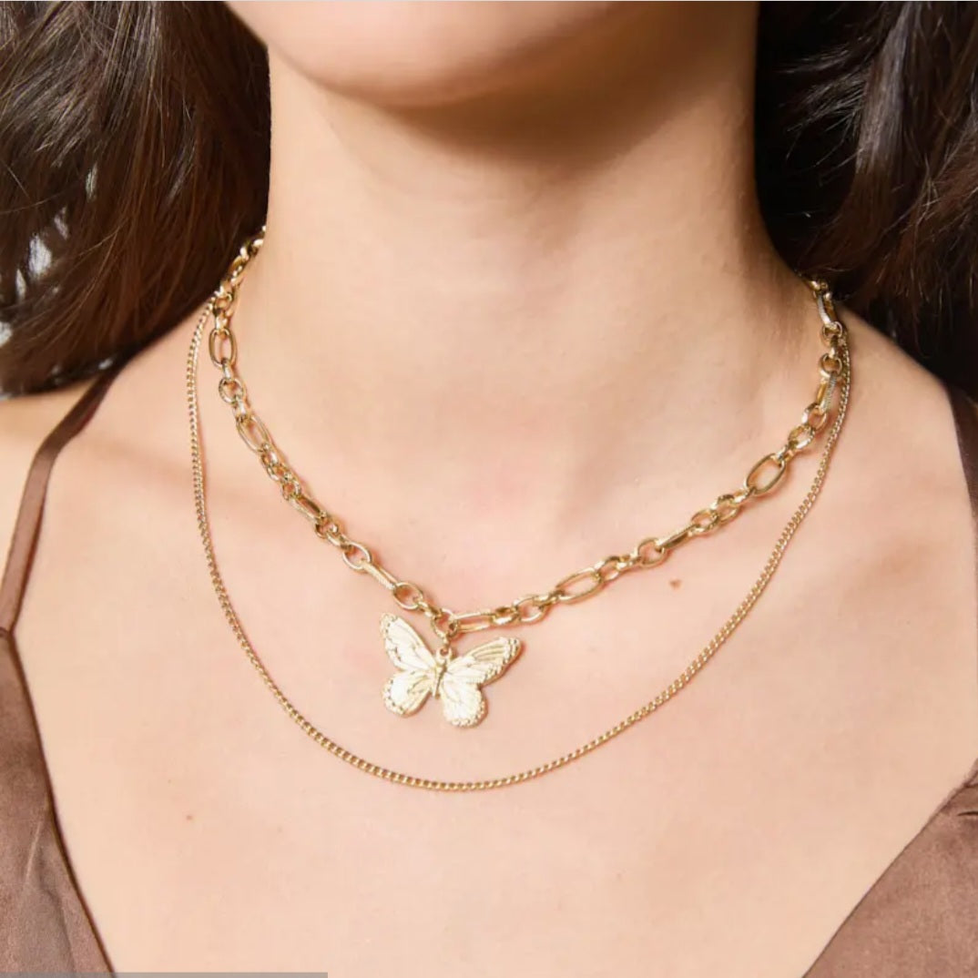 Collier double avec papillon en acier inoxydable Réf 33
